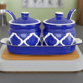 Moroccan Blue Pickle Jar with Spoon and Tray (Set of 2)