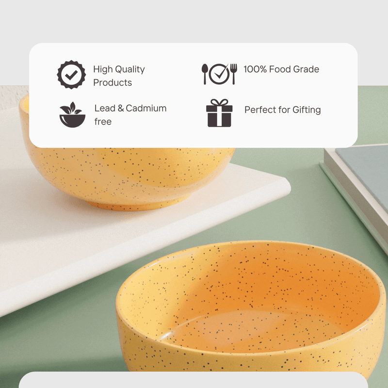 Mustard Marble Ceramic Bowl Set Of 4 - The Earth Store - Bowl