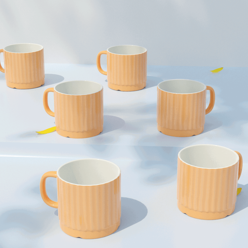 Orange Ceramic Fringe Microwave Cups Set (Set of 6) - The Earth Store - Cup Sets