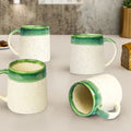 Pottery Dual Tone White and Green Coffee Mug (Set of 4)