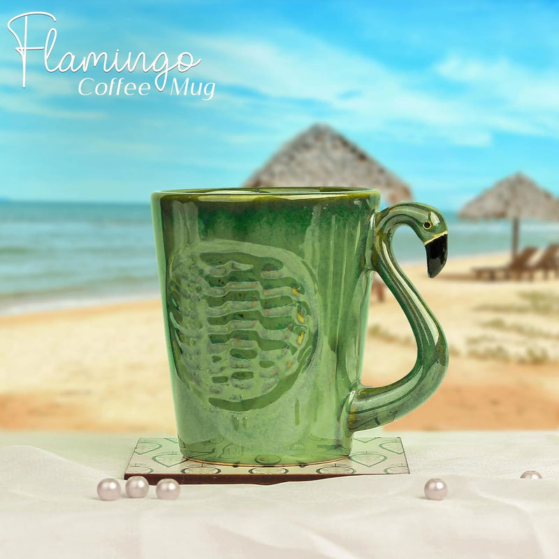 Pottery Green Flamingo Coffee Mug (Set of 4) - The Earth Store - Mug Set