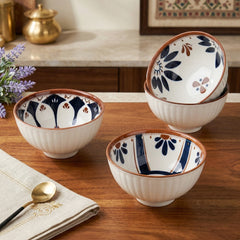 Blue Oriental Ceramic Bowl Set of 4 - 300ml