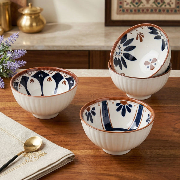 Blue Oriental Ceramic Bowl Set of 4 - 300ml