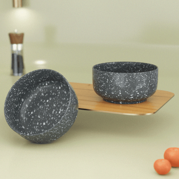 Set of 2 Grey Marble 900ml Ceramic Bowl - The Earth Store - Bowl