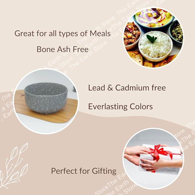 Set of 2 Grey Marble 900ml Ceramic Bowl - The Earth Store - Bowl