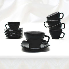 Set of 6 Black Ceramic Tea Cup Set with Saucer - The Earth Store - Tea Sets
