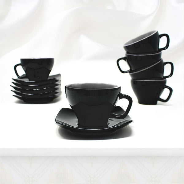 Set of 6 Black Ceramic Tea Cup Set with Saucer - The Earth Store - Tea Sets