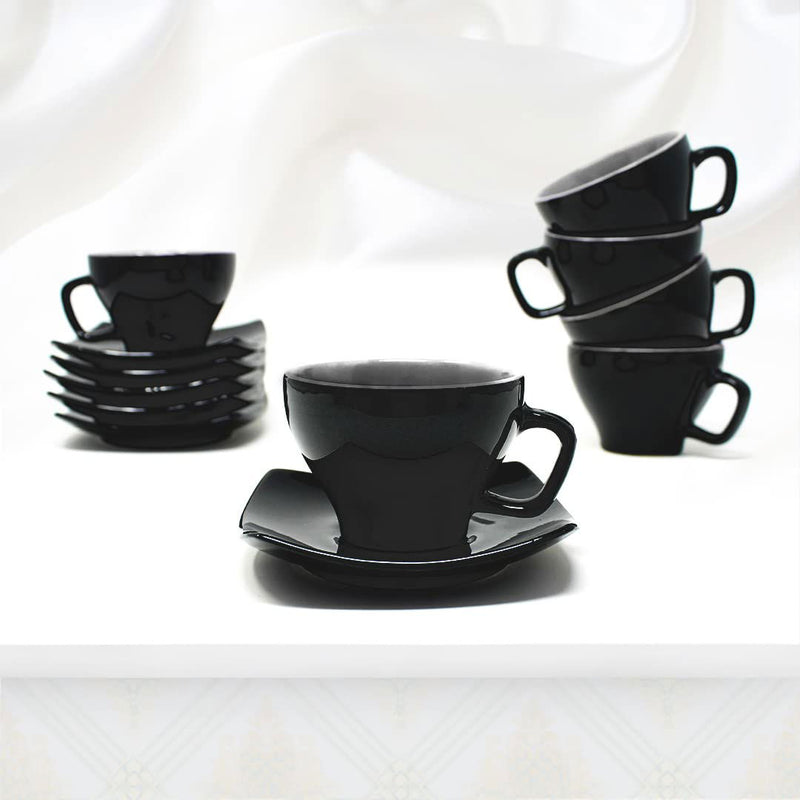 Set of 6 Black Ceramic Tea Cup Set with Saucer - The Earth Store - Tea Sets