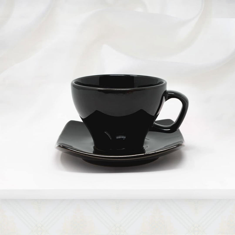 Set of 6 Black Ceramic Tea Cup Set with Saucer - The Earth Store - Tea Sets