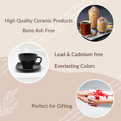 Set of 6 Black Ceramic Tea Cup Set with Saucer - The Earth Store - Tea Sets