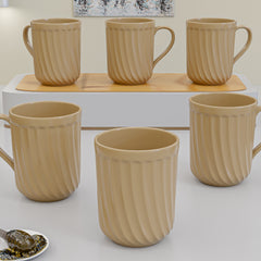 Caramel Grooved Ceramic Mugs Set of 6 (350ML) – Microwave Safe