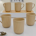 Caramel Grooved Ceramic Mugs Set of 6 (350ML) – Microwave Safe