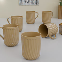 Caramel Grooved Ceramic Mugs Set of 6 (350ML) – Microwave Safe