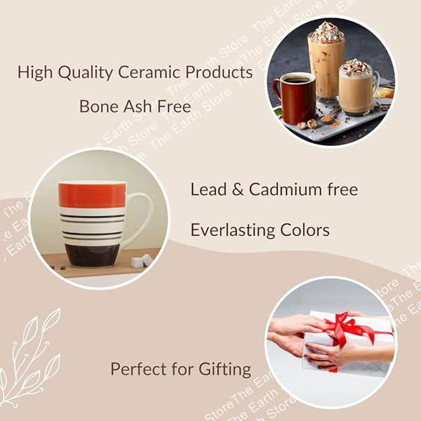 Orange Black Line Mug Set of 6 - The Earth Store - Mugs