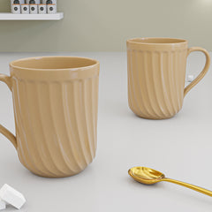 Caramel Grooved Ceramic Mugs Set of 4 (350ML) – Microwave Safe