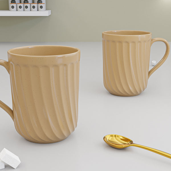 Caramel Grooved Ceramic Mugs Set of 4 (350ML) – Microwave Safe