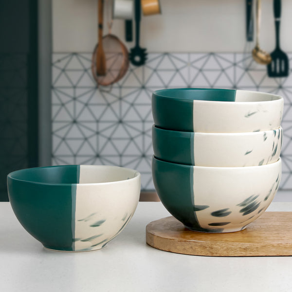 Dual Tone Teal Italian Ceramic Bowl Set of 4