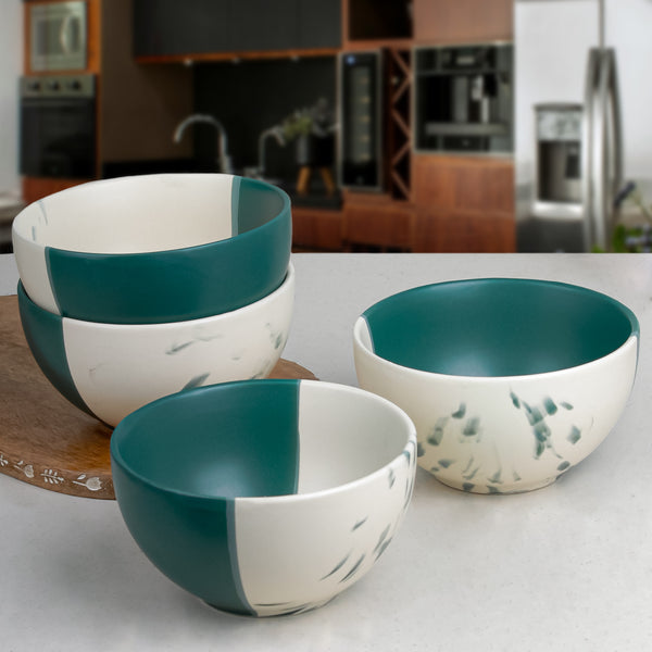 Dual Tone Teal Italian Ceramic Bowl Set of 4