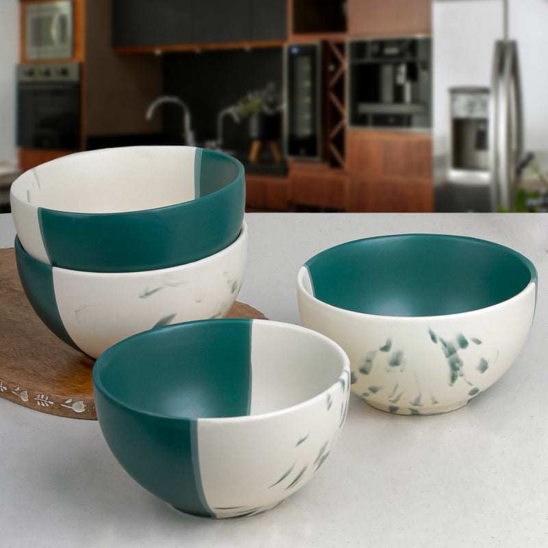 Dual Tone Teal Italian Ceramic Bowl Set of 4
