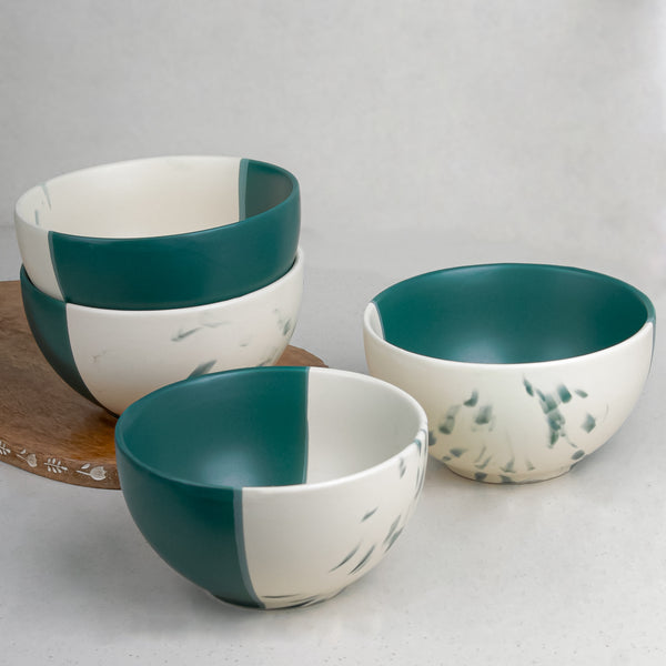 Dual Tone Teal Italian Ceramic Bowl Set of 4