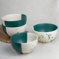 Dual Tone Teal Italian Ceramic Bowl Set of 4