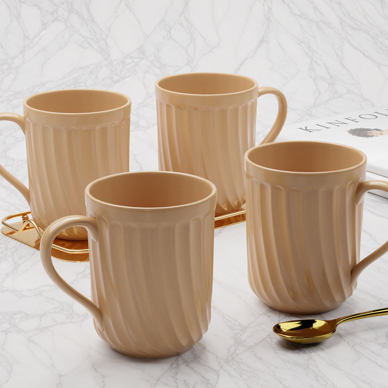 Caramel Grooved Ceramic Mugs Set of 6 (350ML) – Microwave Safe