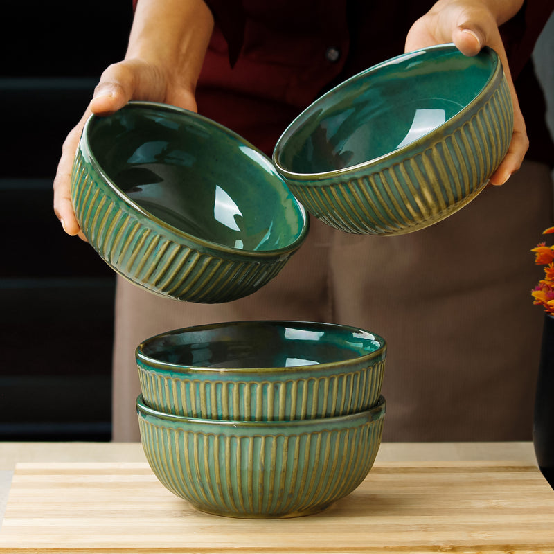Glam Green Ceramic Bowl Set of 4