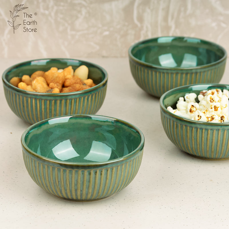Glam Green Ceramic Bowl Set of 4
