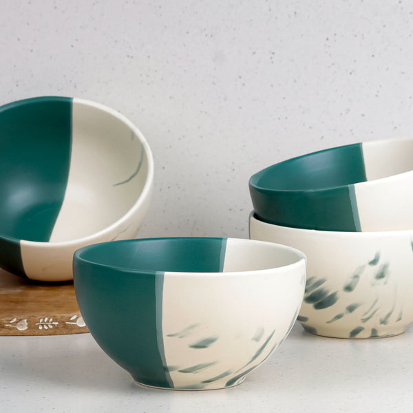Dual Tone Teal Italian Ceramic Bowl Set of 4