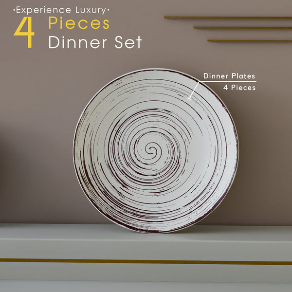 Brown Spiral Ceramic Dinner Plates Set of 4 (10.5