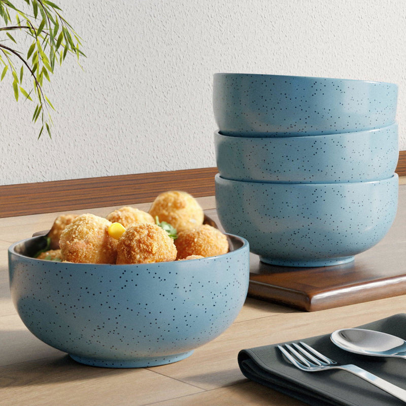 Sky Blue Marble Ceramic Bowl Set Of 4 - The Earth Store - Bowl