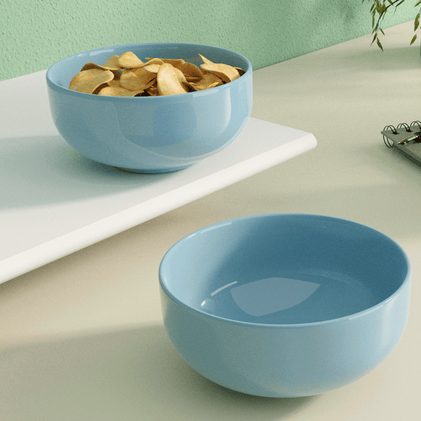 Solid Sky Blue Ceramic Bowl Set Of 2 - The Earth Store - Bowl