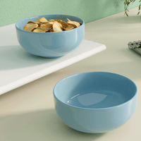 Solid Sky Blue Ceramic Bowl Set Of 2