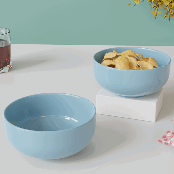 Solid Sky Blue Ceramic Bowl Set Of 2 - The Earth Store - Bowl