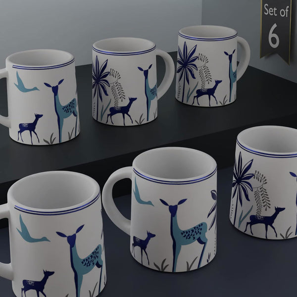 Stag Blue Coffee Mug Set (Set of 6) - The Earth Store - Mug Set