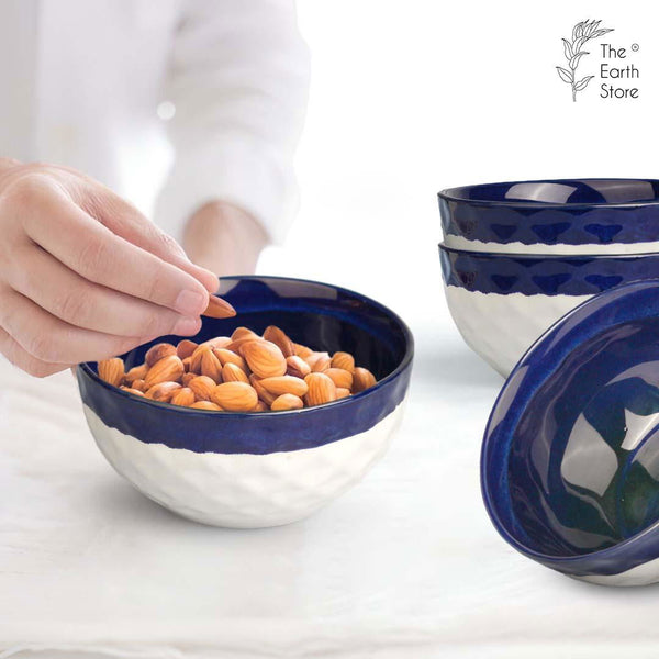 Studio Pottery Dual Tone White Blue Ceramic Snack Bowls Set of 4 - The Earth Store - Bowl