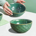 Studio Pottery Green Ceramic Snack Bowls Set of 2