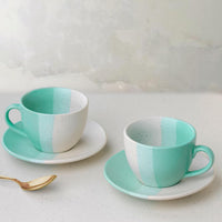 TT Green Ceramic Coffee Cup with Saucer Set of 2, 250ML