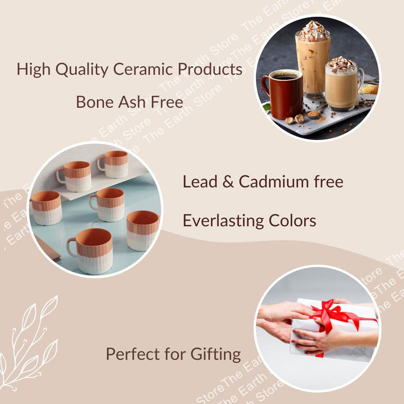 Tritone Brown Fringe Tea Cups Set of 6 - The Earth Store - Cup Sets