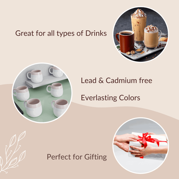 Tritone Tuscany Ovule Shape Tea Cups Set of 6 - The Earth Store - Cup Sets