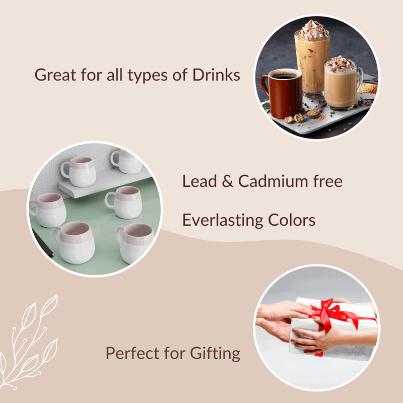 Tritone Tuscany Ovule Shape Tea Cups Set of 6 - The Earth Store - Cup Sets