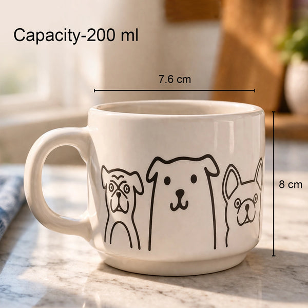 White Pawfect Ceramic Tea Cup Set of 6 (200 ML)