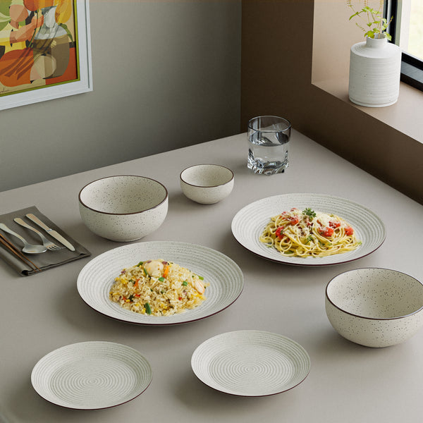 Spiral White Ceramic Dinner Plates Set of 4 – Chip-Resistant
