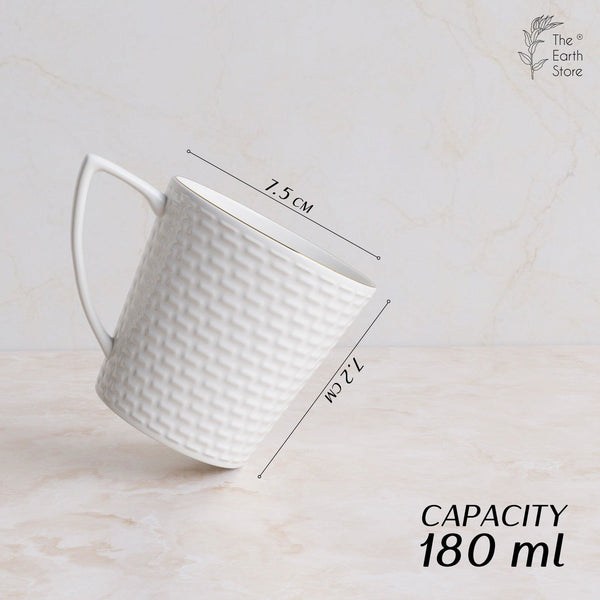 White Conical Embossed Tea Cup Set Of 6 - The Earth Store - Tea Cups