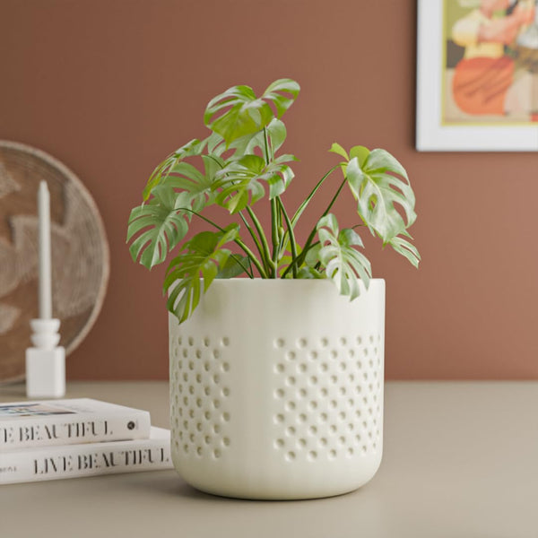White Dotted Ceramic Clay Pots - The Earth Store - Planter