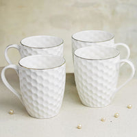 White Honeycomb 22k Liquid Gold Line Coffee Mug (Set of 4)