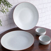 White Matte Brown Ceramic Dinner Plate Set of 2