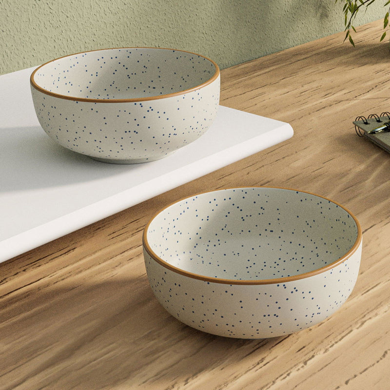 White Matte Brown Ceramic Bowl Set Of 2 - The Earth Store - Bowl