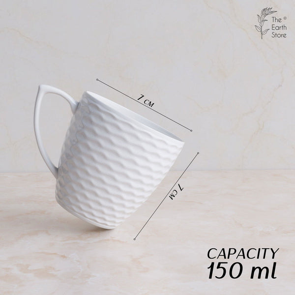 White Wavy Edge Tea Cup Set Of 6 - The Earth Store - Tea Cups