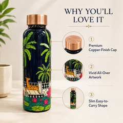 Palm Grove Copper Water Bottle | Pichwai Art Design | 900ml